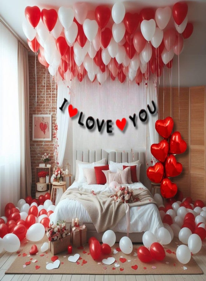 Hemito 37 Pc Valentine Decoration Kit- I Love U Banner,Balloons,Red Foil Heart| Wedding Anniversary Romantic Decoration Items for Girls Boys Couples Husband Wife - 37 Pcs - Image 1
